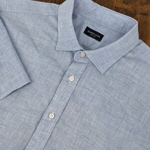 Proper Cloth Short Sleeve Button Up Light Blue Solid Woven Lightweight Sz M Slim